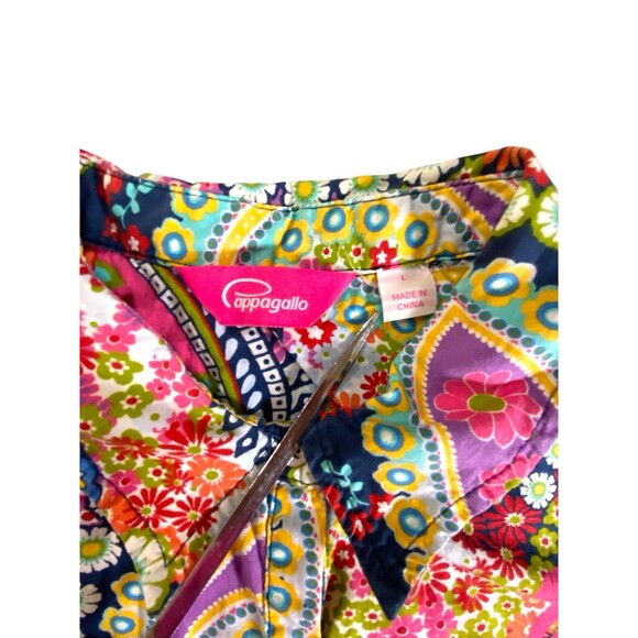 Pappagallo Button Up Shirt Women’s Large Colorful Floral Paisley Print - Picture 2 of 8